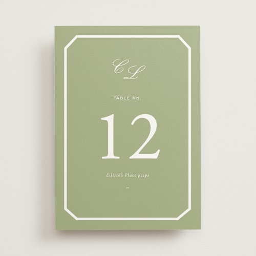 This is a mint table numbers with standard by Sara Hicks Malone called montgomery printing on doublethick in standard