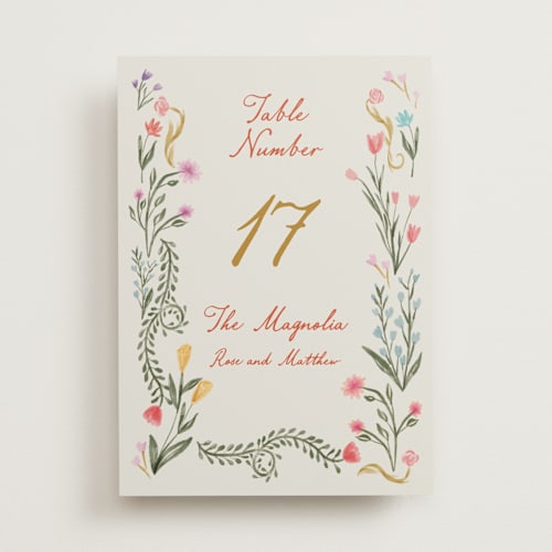 This is a sunset table numbers with standard by Maja Cunningham called chantilly printing on doublethick in standard