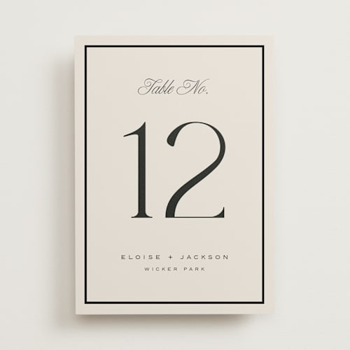 This is a onyx table numbers with standard by Laura Hankins called galleria printing on doublethick in standard