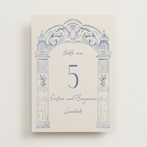 This is a navy table numbers with standard by Petra Kern called pavilion printing on doublethick in standard