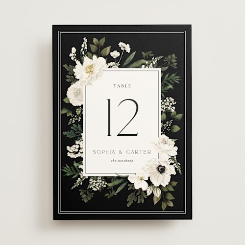 This is a black tie table numbers with standard by Susan Moyal called botanical love printing on doublethick in standard