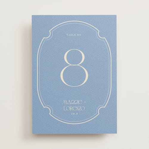 This is a cerulean table numbers with standard by Baumbirdy called flora arch printing on doublethick in standard