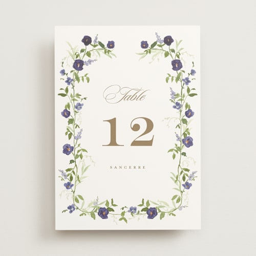 This is a iris table numbers with standard by Everett Paper Goods called wildflower trellis printing on doublethick in standard