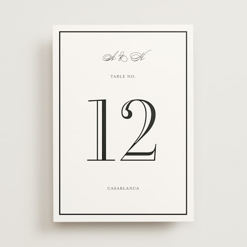 This is a tuxedo table numbers with standard by Megan Davis called hepburn printing on doublethick in standard