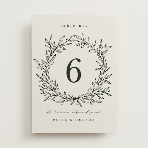 This is a cotton table numbers with standard by Kate Ahn called leafy wreath printing on doublethick in standard