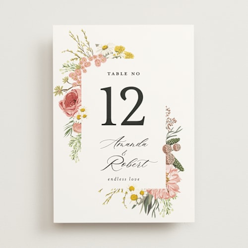 This is a blush table numbers with standard by Susan Moyal called organic florals printing on doublethick in standard