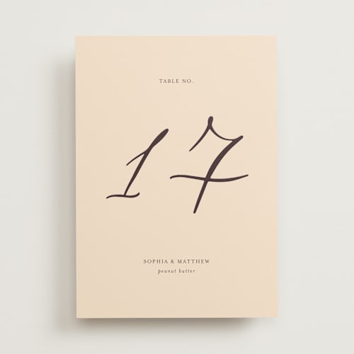 This is a mocha table numbers with standard by Benita Crandall called un mariage photographique printing on doublethick in standard