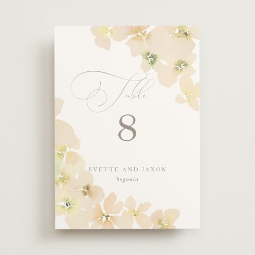 This is a peach blooms table numbers with standard by Design Lotus called whispered printing on doublethick in standard
