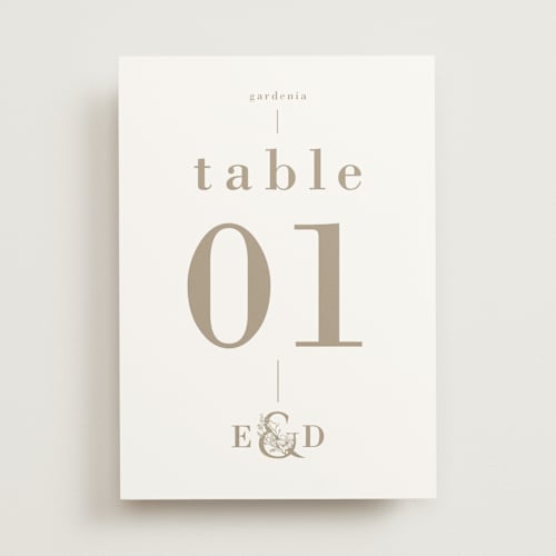 This is a toffee table numbers with standard by Amanda Day called floral ampersand monogram printing on doublethick in standard