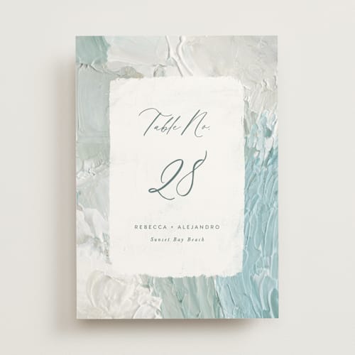 This is a aqua table numbers with standard by Hooray Creative called tidal wave printing on doublethick in standard