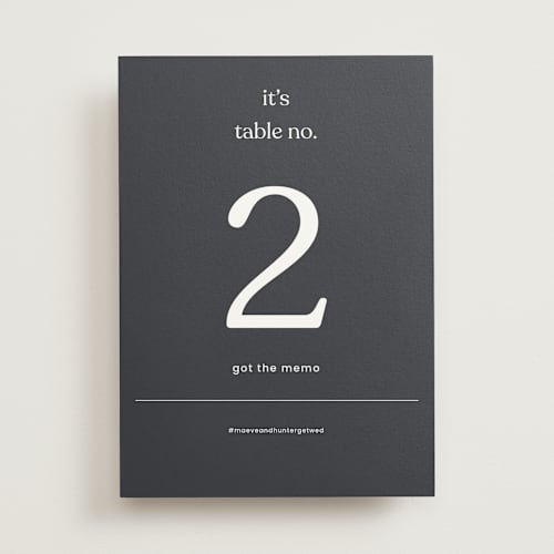 This is a charcoal table numbers with standard by Blustery August called memo printing on doublethick in standard