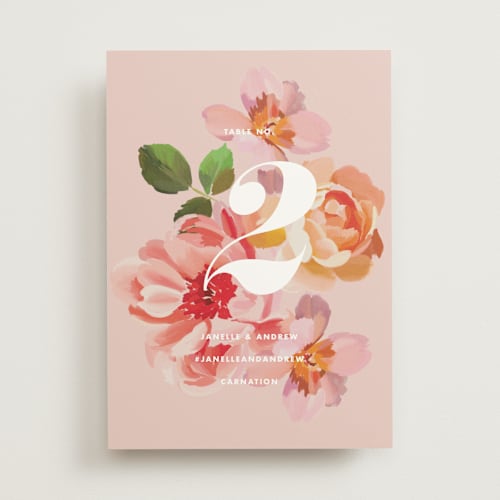 This is a petal table numbers with standard by Olivia Kanaley Inman called july garden printing on doublethick in standard