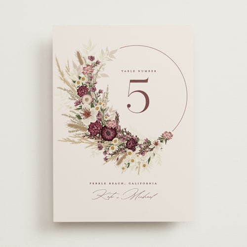 This is a cabernet table numbers with standard by Erin Deegan called dried floral wreath printing on doublethick in standard