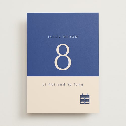 This is a marseille bleu table numbers with standard by Deborah Chou called two toned printing on doublethick in standard