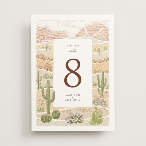 This is a red rock table numbers with standard by Paper Sun Studio called westward printing on doublethick in standard