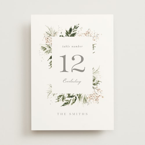 This is a porcelain table numbers with standard by Leah Bisch called grace printing on doublethick in standard