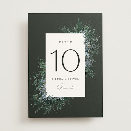 This is a emerald table numbers with standard by Kate Ahn called juniper printing on doublethick in standard