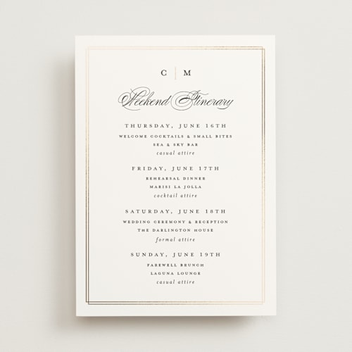 This is a linen ceremony reception essentials with foil pressed by Erica Krystek called timeless printing on signature in standard