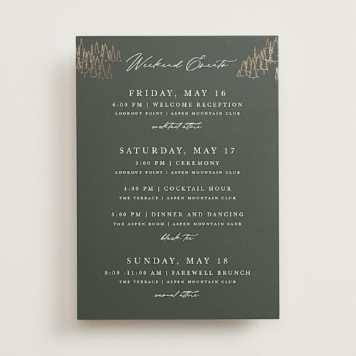 This is a hunter ceremony reception essentials with foil pressed by Sarah Brown called peaks printing on signature in standard
