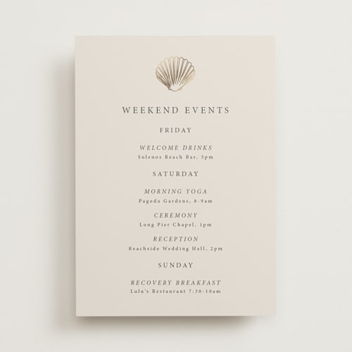 This is a sand ceremony reception essentials with foil pressed by Hannah Bowman called simple seashell printing on signature in standard