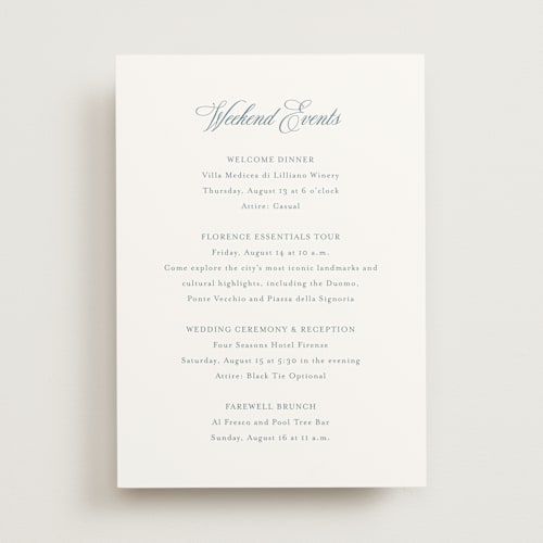 This is a dusty blue ceremony reception essentials with standard by Jennifer Postorino called empire printing on signature in standard