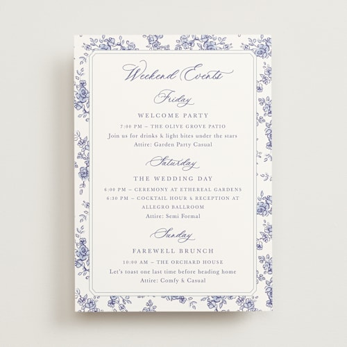 This is a dusty blue ceremony reception essentials with standard by Cass Loh called watercolor flowers crest printing on signature in standard