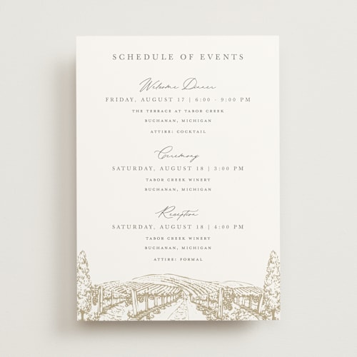 This is a champagne ceremony reception essentials with standard by Sarah Brown called vineyard printing on signature in standard