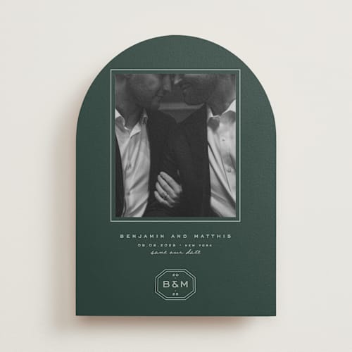 This is a garden save the date with standard by Blustery August called beignet printing on recycled smooth signature in standard