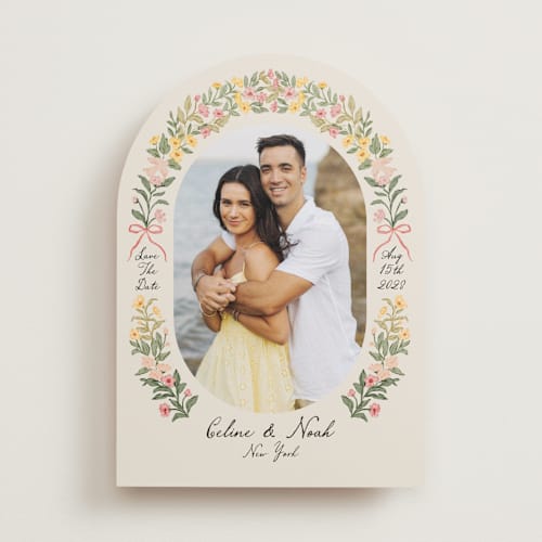 This is a spring save the date with standard by Elly called spring printing on recycled smooth signature in standard