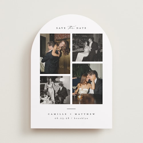 This is a ink save the date with standard by Kristie Kern called boucle printing on recycled smooth signature in standard
