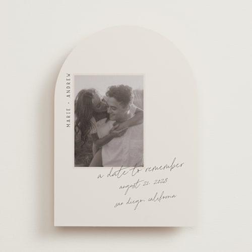 This is a truffle save the date with standard by Vera Lim called offset printing on recycled smooth signature in standard