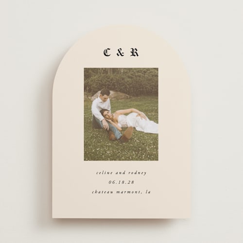 This is a ecru save the date with standard by AK Graphics called marmont printing on recycled smooth signature in standard