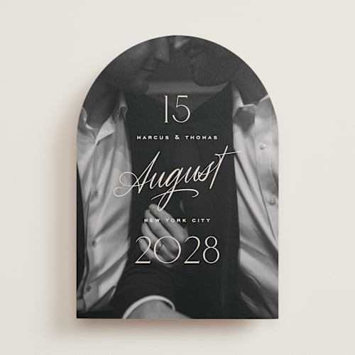 This is a ivory save the date with standard by Oscar and Emma - Karly Depew called the date is set printing on recycled smooth signature in standard