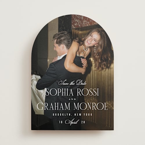 This is a quartz save the date with standard by Kristie Kern called the cinema printing on recycled smooth signature in standard