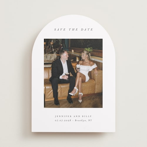 This is a chantilly save the date with standard by Pippa Shaw called espresso printing on recycled smooth signature in standard