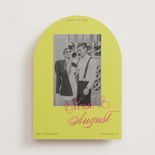 This is a flamingo save the date with standard by Morgan Kendall called maximalist poppies printing on recycled smooth signature in standard