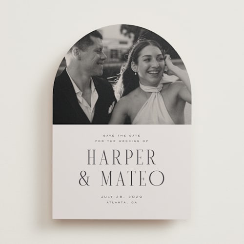 This is a sandstone save the date with standard by Nicole Walsh called close-up printing on recycled smooth signature in standard