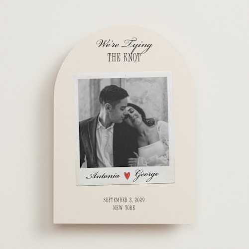 This is a lily save the date with standard by Pati Cascino called two hearts printing on recycled smooth signature in standard