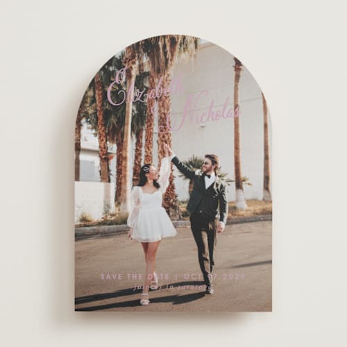 This is a lilac dreams save the date with standard by Design Lotus called lavender dreams printing on recycled smooth signature in standard