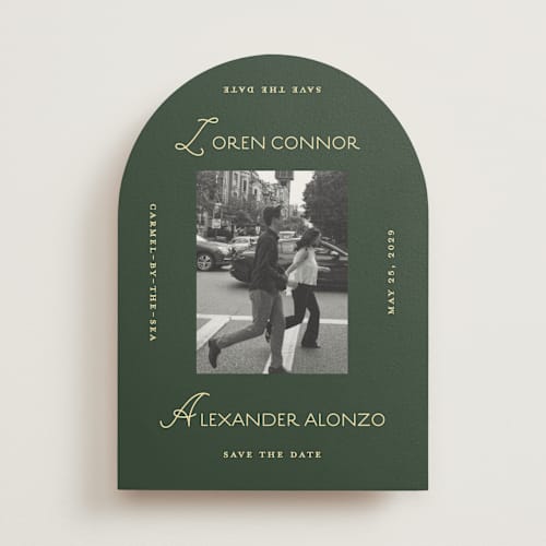 This is a citrus save the date with standard by Angela Quan called grid printing on recycled smooth signature in standard