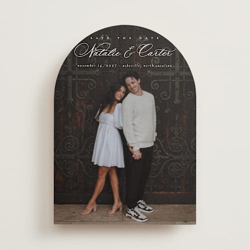 This is a sugar save the date with standard by Jessica Williams called tranquil printing on recycled smooth signature in standard