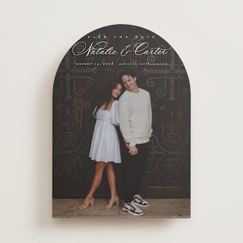 This is a sugar save the date with standard by Jessica Williams called tranquil printing on recycled smooth signature in standard