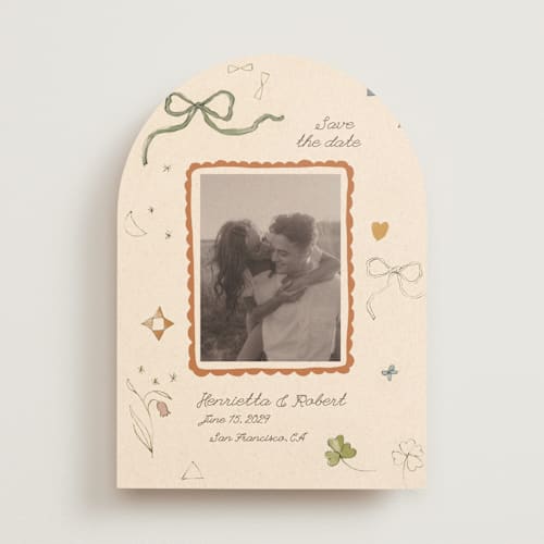 This is a magic save the date with standard by Sumak Studio called pure magic printing on recycled smooth signature in standard