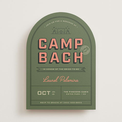 This is a fern bachelorette party invitations with standard by taylorVdesign called camp bach printing on signature in standard