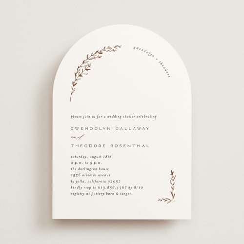 This is a linen bridal shower invitations with foil pressed by Erica Krystek called embellished arch printing on signature in standard