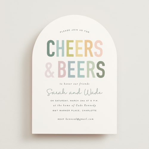 This is a rainbow bridal shower invitations with standard by Sara Hicks Malone called cheers and beers printing on signature in standard