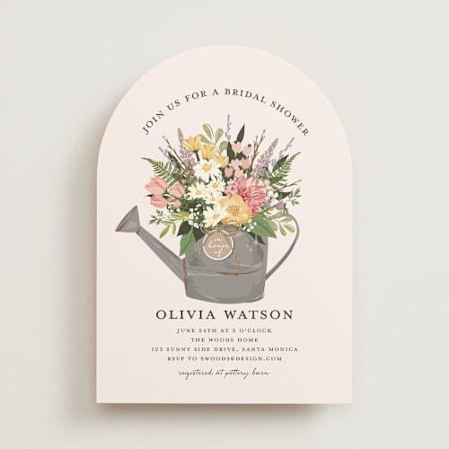 This is a blush bridal shower invitations with standard by Susan Moyal called flowers & greens printing on signature in standard