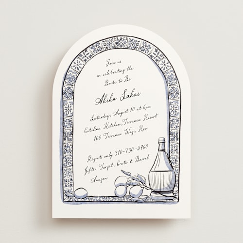 This is a powder blue bridal shower invitations with standard by Becky Nimoy called blue chianti printing on signature in standard