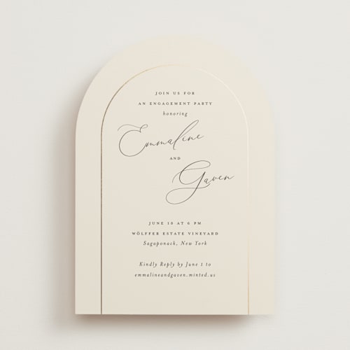 This is a champagne engagement party invitations with foil pressed by Nicoletta Savod called golden ring printing on signature in standard