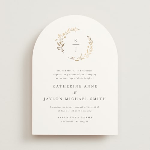 This is a cloudy foil stamped wedding invitations with foil pressed by Jennifer Postorino called embrace printing on signature in standard